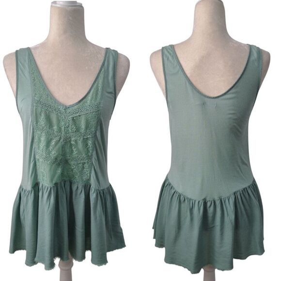 Kimchi Blue Women's Sleeveless Lace Mint Green Peplum Blouse Boho Top Sz Large - Picture 1 of 8